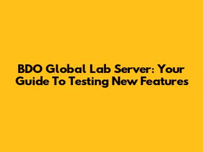 BDO Global Lab Server: Your Guide To Testing New Features