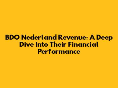 BDO Nederland Revenue: A Deep Dive Into Their Financial Performance