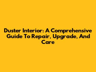 Duster Interior: A Comprehensive Guide To Repair, Upgrade, And Care
