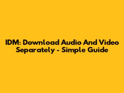 IDM: Download Audio And Video Separately - Simple Guide